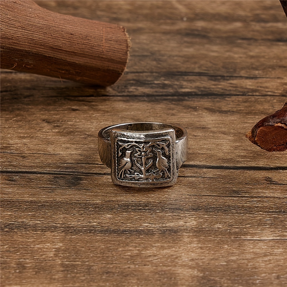 Bohemian Bird Flower Pattern Men's Ring
